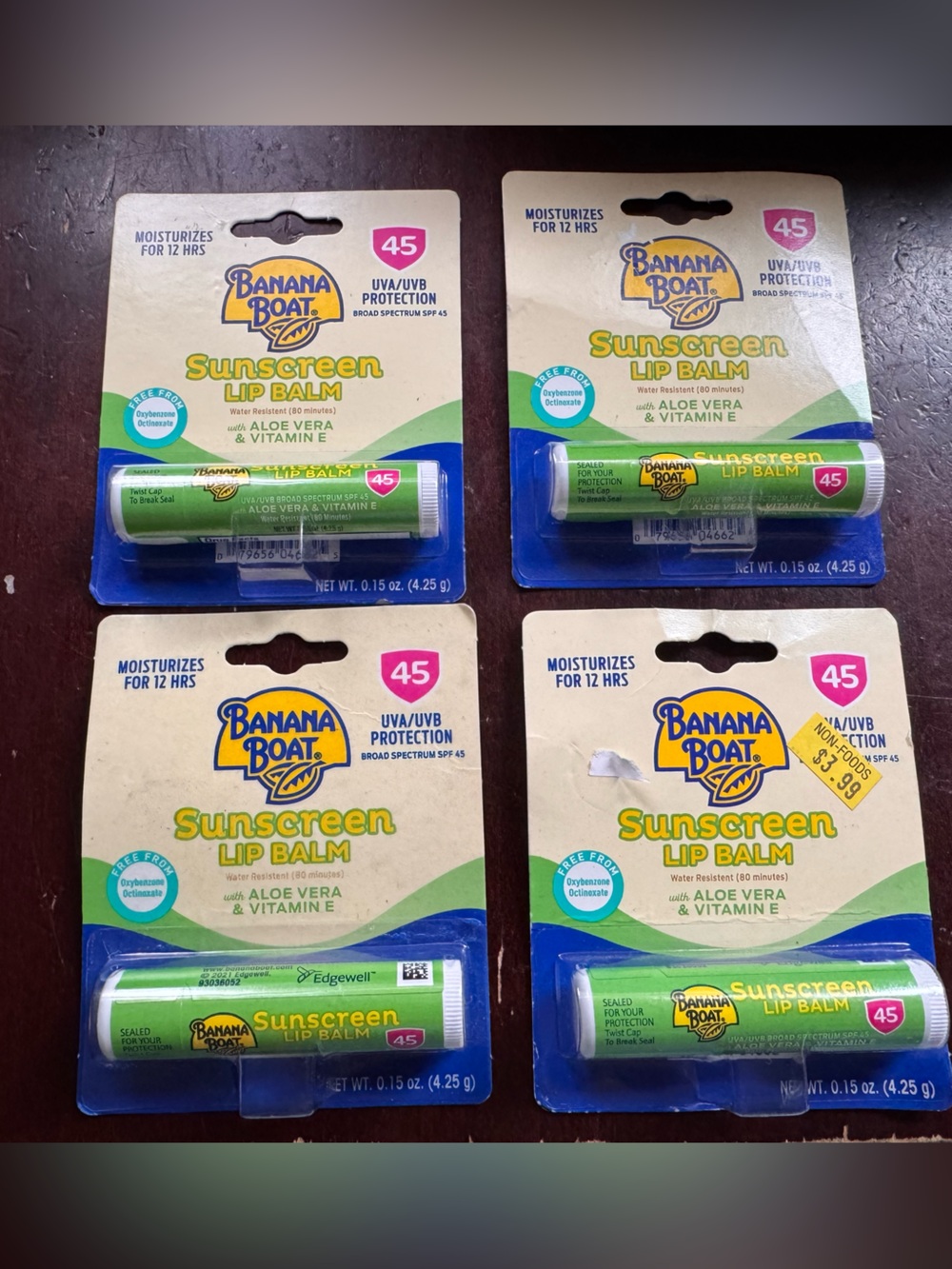 Banana Boat SPF 45 Green Sunscreen Lip Balm - Moisturizing UVA/UVB Protection